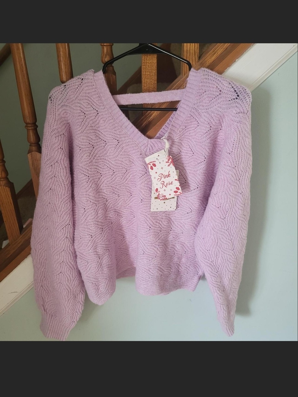 Pink Rose Lavender V-Neck Knit Sweater for Women